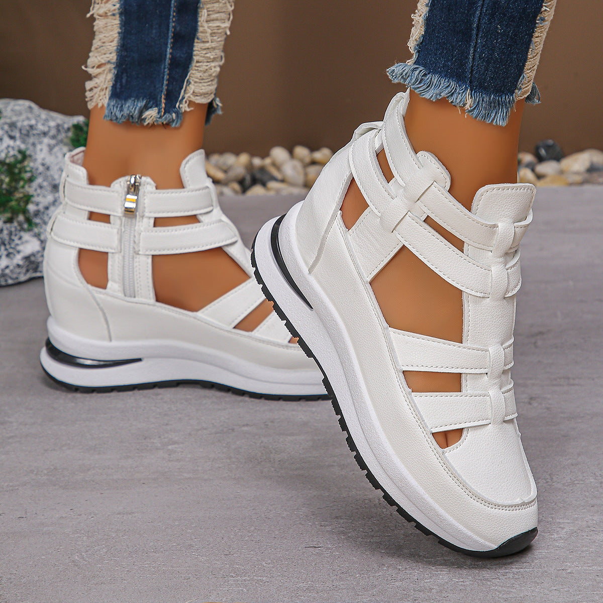 VitaFeet | Bequeme, Leichte Keilsandalen mit Seitlichem Reißverschluss