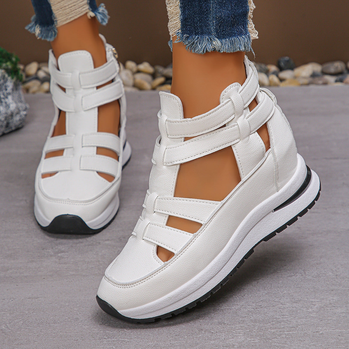 VitaFeet | Bequeme, Leichte Keilsandalen mit Seitlichem Reißverschluss