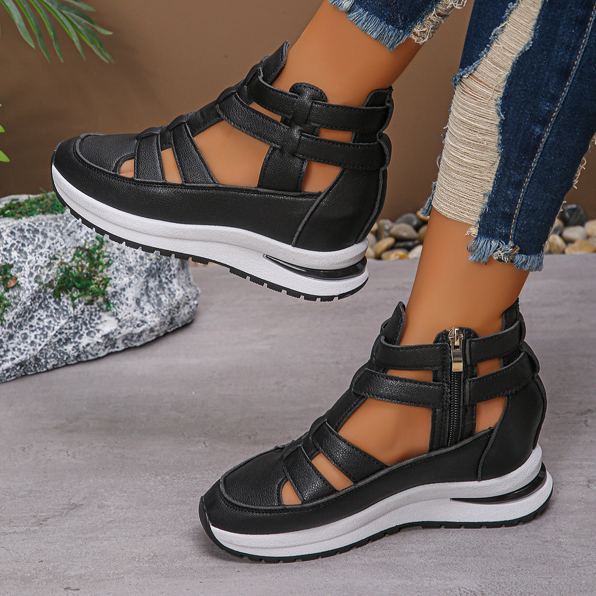 VitaFeet | Bequeme, Leichte Keilsandalen mit Seitlichem Reißverschluss